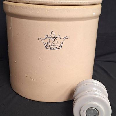 Vintage Robinson Ransbottom Blue Crown Stoneware Crock And Porcelain Insulator