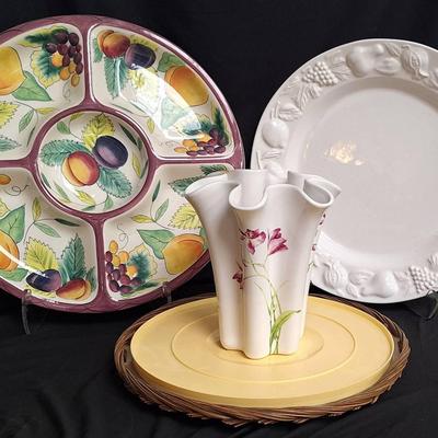 Clay Art Divided Vegetable Platter, White Porcelain Fruit Platter, And More 