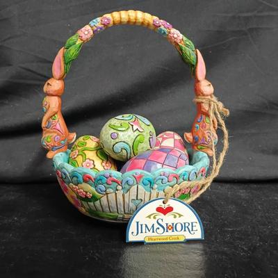 8 pc Jim Shore Heartwood Creek Easter Basket W/ Decorative Eggs