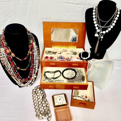 Jewelry Box w/24k GF, Sterling, Plus Large Polished Agate & More! 