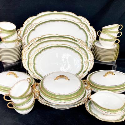 Limoges Porcelain 46-piece Set With Gold And Green Accents 