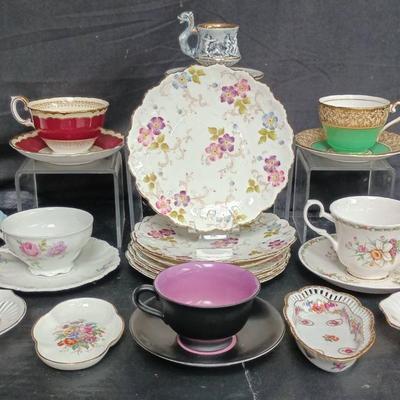 Italian Relief Tea Set W/ Multi-Styled Teacup And Saucer Sets