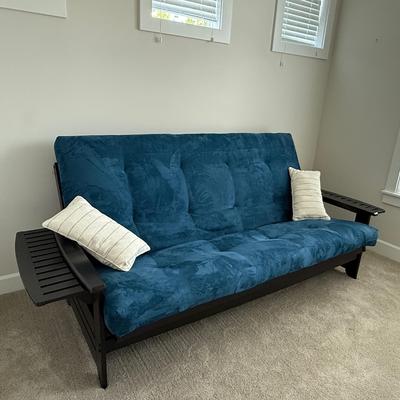 Blue Futon Sofa w/ Plush Suede Cover