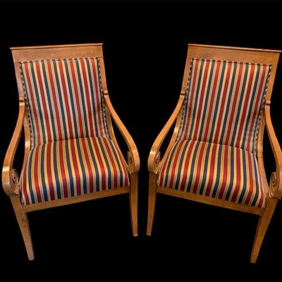 Pair of Striped Accent Chairs by Ethan Allen