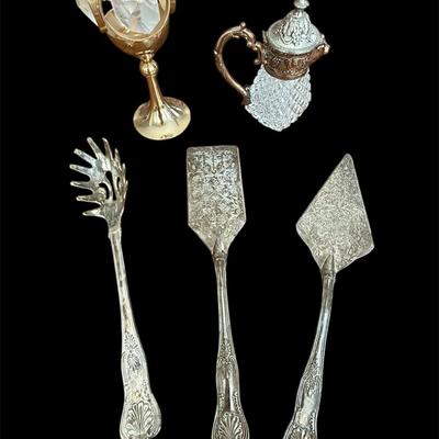 Vintage Silver Plated Utensils, Candle Holder & Cream Dispenser
