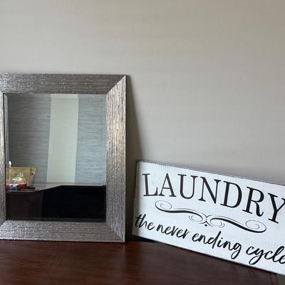 Mirror and Laundry Room Sign