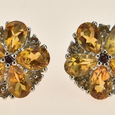 Pair of Sterling Silver 4 TCW Natural Unheated Pear-Cut Citrine Stud Earrings