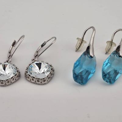 2 Pair Of Sterling Silver 925 Blue Stone Earrings 