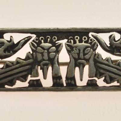 Vintage Sterling Silver Aztec-Themed Brooch
