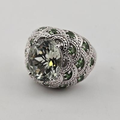Sterling Silver 925 Green Amethyst And Diopside Ring