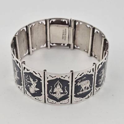 Vintage Sterling Silver 925 Siam Panel Bracelet 