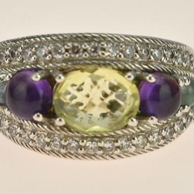 Judith Ripka Sterling Silver Peridot, Amethyst & Blue Topaz Ring