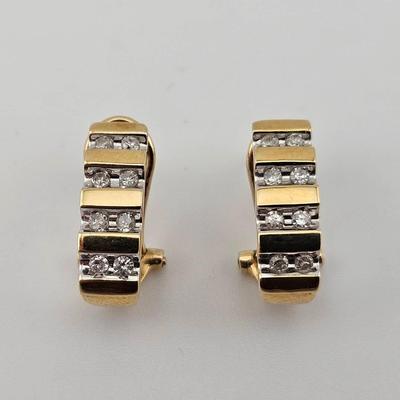 14k Gold J Hoop Diamond Channel Set Earrings 