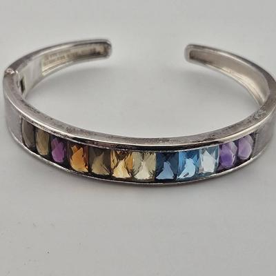 Sterling Silver 925 Multi Gemstone Rainbow Bracelet 