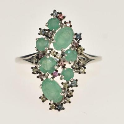Sterling Silver Natural Unheated Emerald & Sapphire Ring