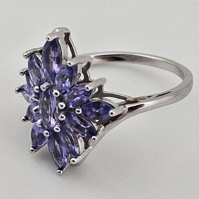 Tanzinite Cluster Cocktail Ring Sterling Silver 925