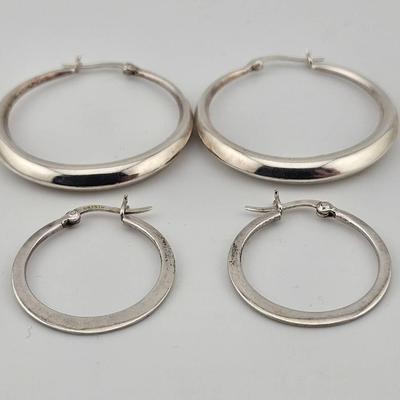 2 Pair Of Sterling Silver 925 Hoop Earrings 