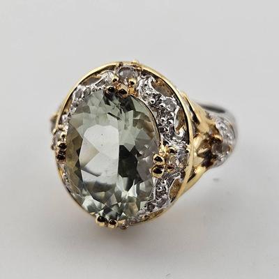 Sterling Silver 925 Ornate Green Amethyst Ring