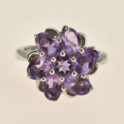 Sterling Silver 2.3 Carat Natural Unheated Amethyst Ring