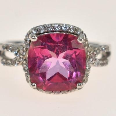 Sterling Silver 3 Carat Cushion-Cut Pink Topaz Ring