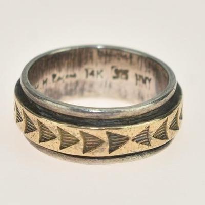 M. Reyes Sterling Silver & 14k Yellow Gold Etched Band Ring