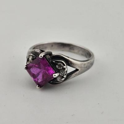 Sterling Silver 925 Square Cut Ruby Ring