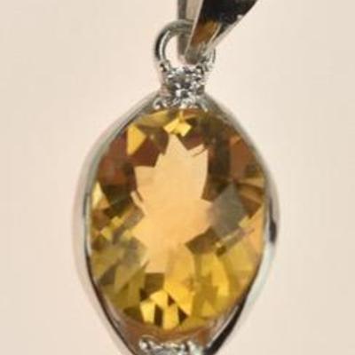 Sterling Silver 2.5 Carat Natural Unheated Oval-Cut Citrine Pendant