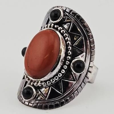 Red Jasper And Onyx Sterling Silver 925 Southwest Ring