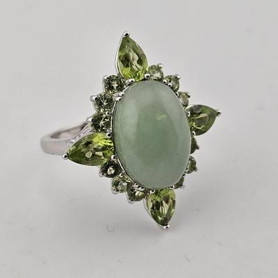 Sterling Silver 925 Jadeite Cabochon Peridot Ring