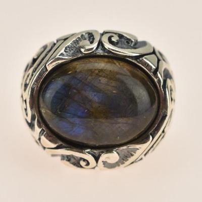 Ornate Sterling Silver Labradorite Ring
