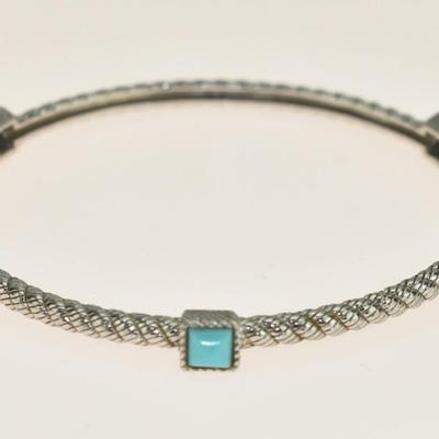 Judith Ripka Sterling Silver Turquoise Twisted Rope Bangle Bracelet M