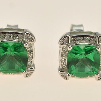Pair of Sterling Silver 2 TCW Natural Green Topaz & Pearl Dangle Stud Earrings 