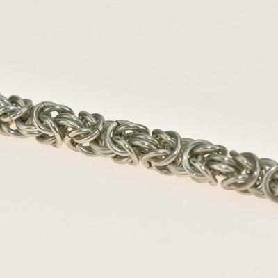 Sterling Silver Byzantine-Link Bracelet W/ Mother of Pearl Clasp
