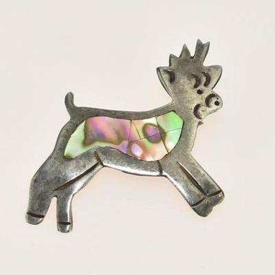 Vintage Mexican Sterling Silver Abalone Deer Brooch