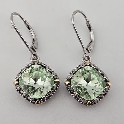 14k & Sterling Silver 925 Green Quartz Earrings 
