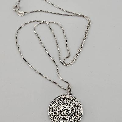 Vintage Greek Disc Pendant And Sterling Silver 925 Necklace 