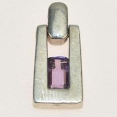 Sterling Silver Amethyst Modernist Pendant