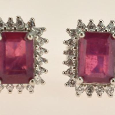 Pair of Sterling Silver 1.5 TCW Emerald-Cut Ruby Stud Earrings