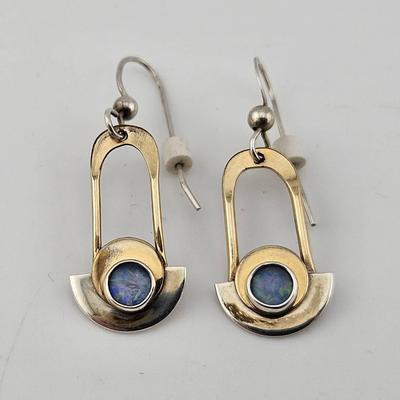 Vintage Sterling Silver 925 And Gold Filled Opal Earrings 