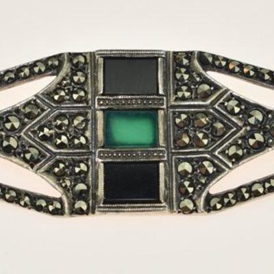 Vintage Sterling Silver Marcasite Art Deco Brooch