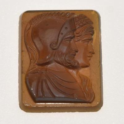 Antique 19th Century Intaglio Glass Man & Wife Cameo Plaque