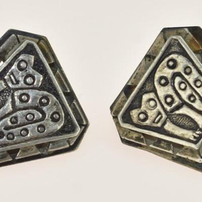 Pair of Vintage Sterling Silver Aztec-Themed Earrings