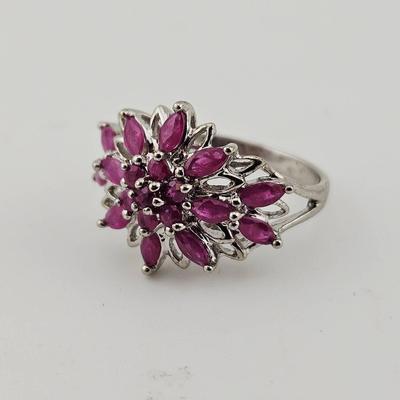 Ruby Gemstone Cluster Sterling Silver 925 Ring