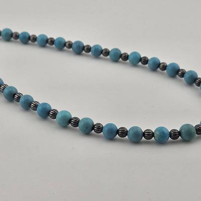 Sterling Silver 925 Turquoise And Silver Bead Necklace 