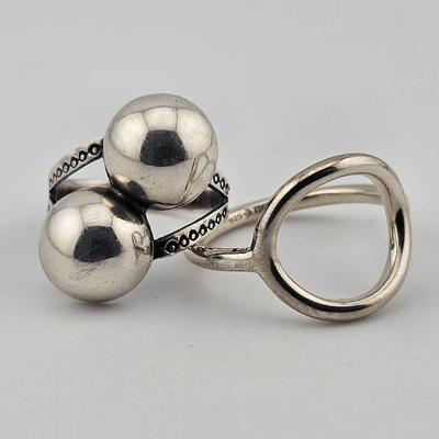 Pair Of Vintage Sterling Silver 925 Modernist Rings