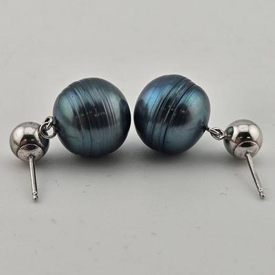 Sterling Silver 925 Black Honora Pearl Earrings 