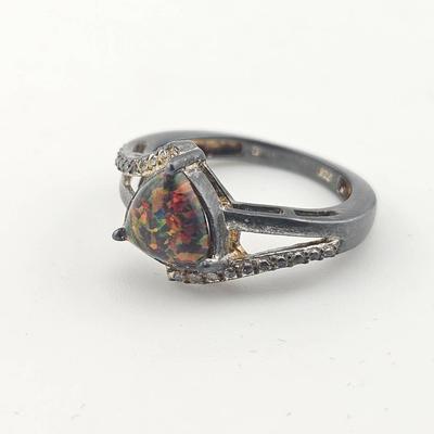 Sterling Silver 925 Black Opal Ring 