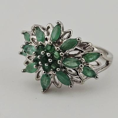 Emerald Gemstone Sterling Silver 925 Cluster Ring