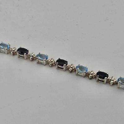 Sterling Silver 925 Blue Topaz And Sapphire Bracelet 