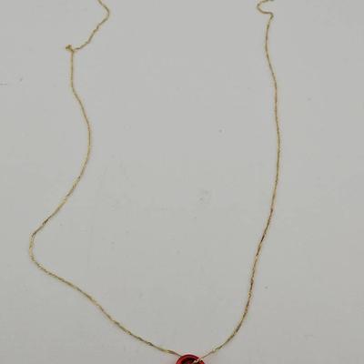 14k Gold Red Heart Pendant Necklace 